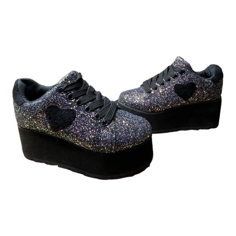 N.Y.L.A. Black Glitter Platform Sneakers - Picture 2 of 9